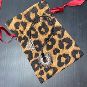 Brighton Black Puffed Thick Removable Heart Cord Leather Necklace 17”